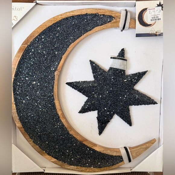 Habitat Other - Beaded and Glitter Crescent Moon & Star Wall Decor - Navy Measurements in photos